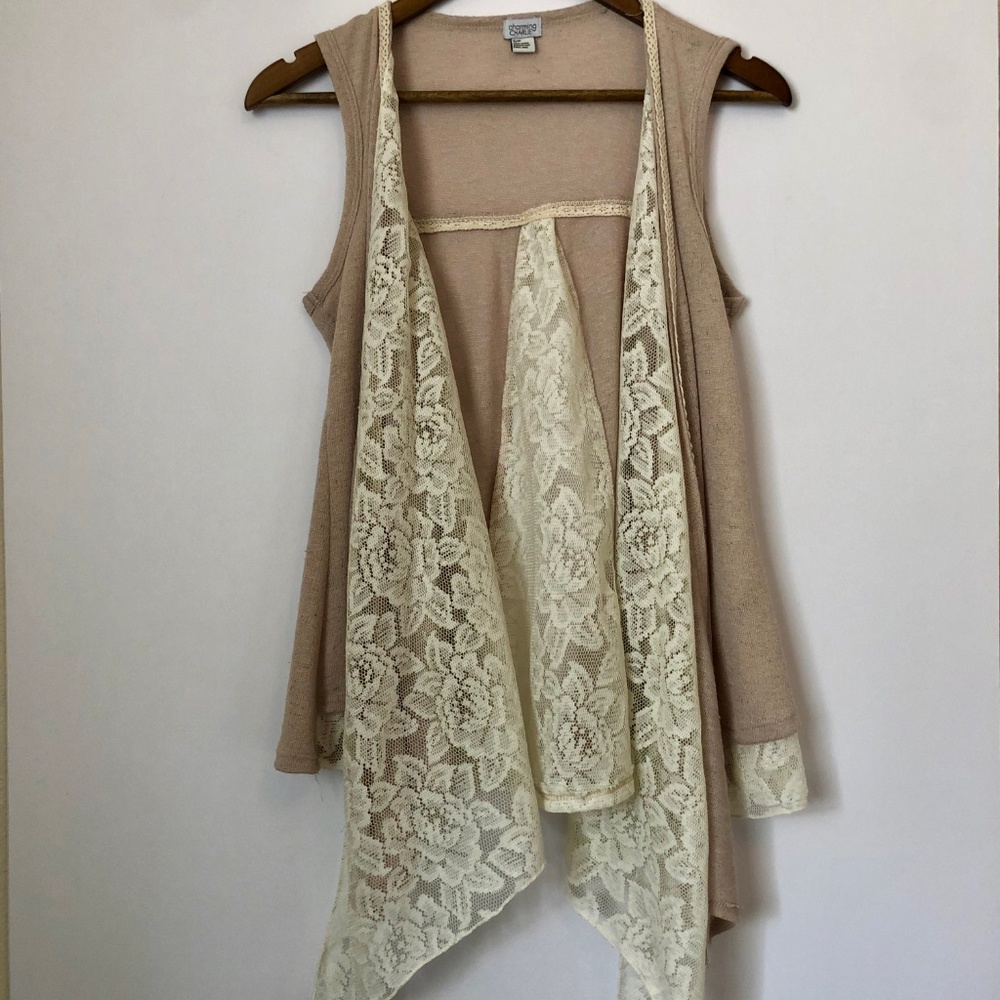 Charming Charlie Drape Lace Tank Cardigan Small P